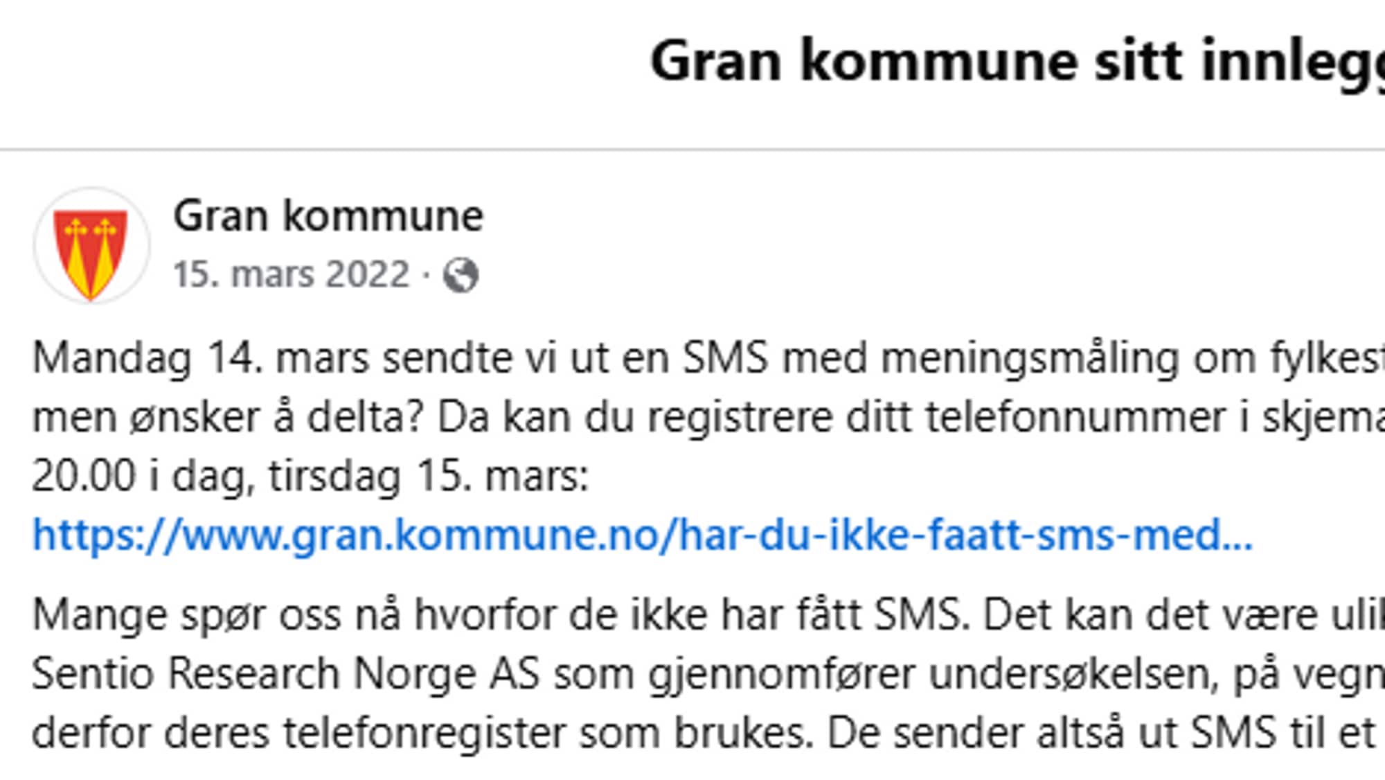 Fylkesbytte Gran kommune