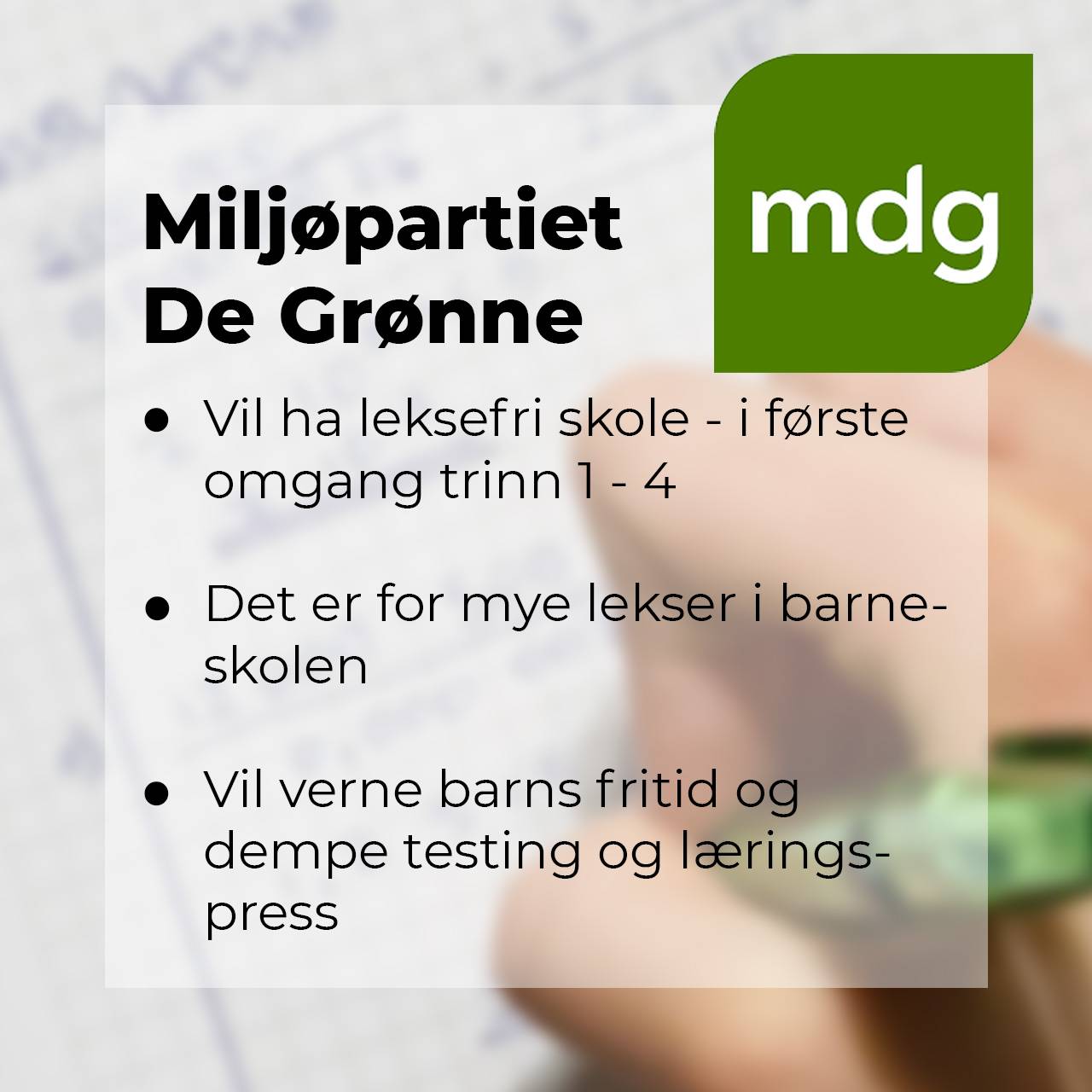 Miljøpartiet De Grønne om leksefri
