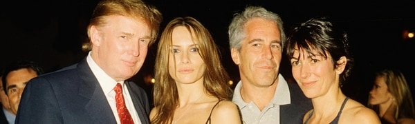 Donald Trump, Jeffrey Epstein, Ghislaine Maxwell, Melania Trump poserer for et bilde