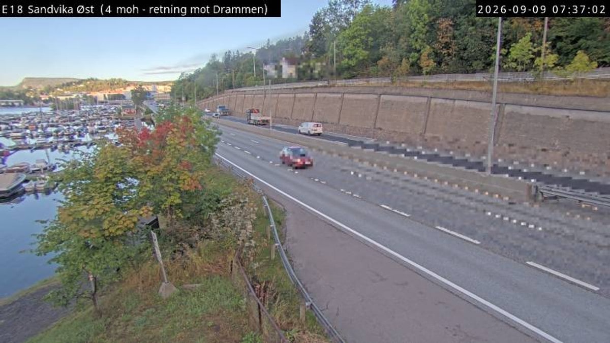 Bilde fra E18 Sandvika retning Oslo FOTO: Statens vegvesen