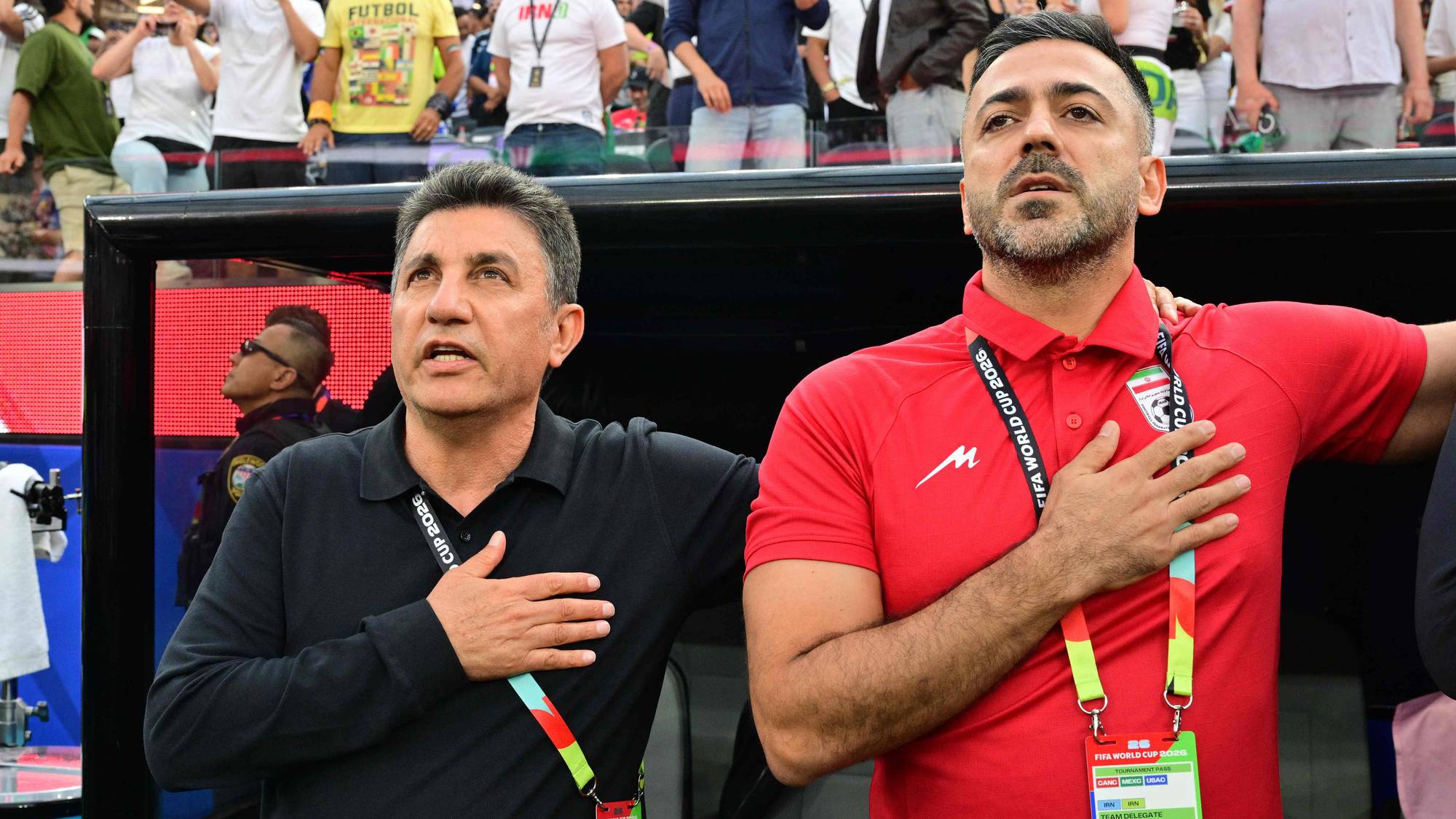  Amir Ghalenoei (L) and assistant coach Saeed Alhoei (R) 