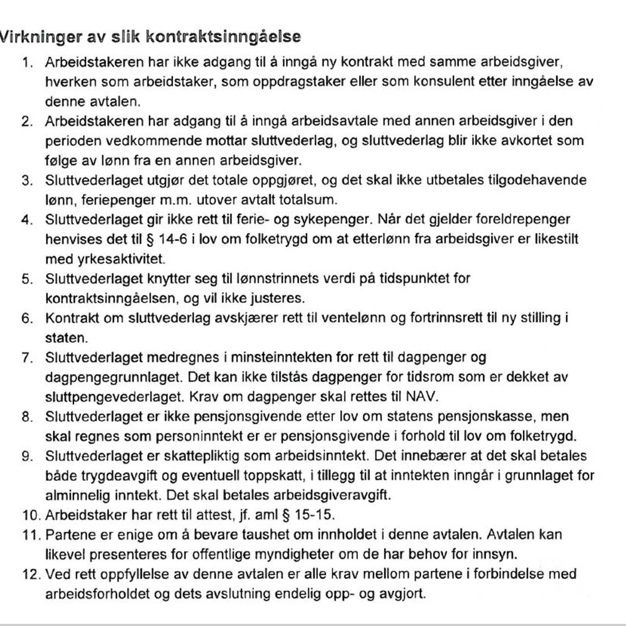Sluttavtale mellom DSS og en vaktleder.
