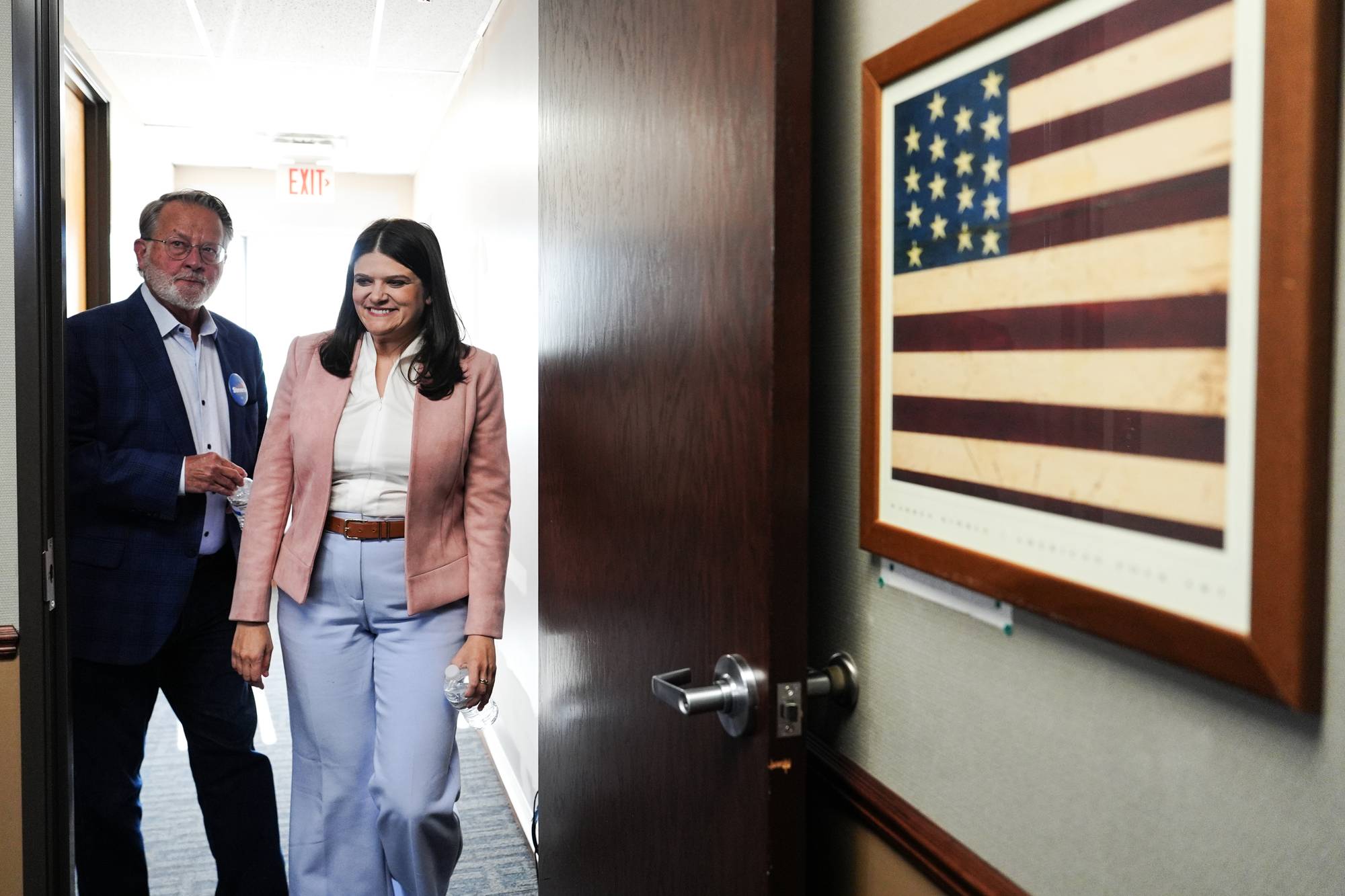 Rep. Haley Stevens, D-Mich., a candidate in the Democratic primary for U.S. Senate, and Sen. Gary Peters
