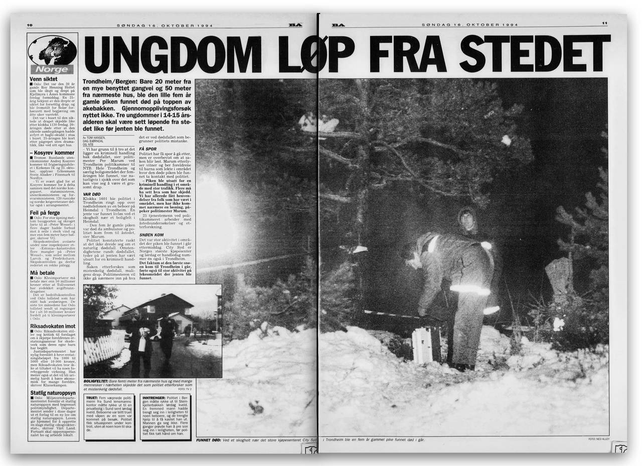 BA-overskrift søndag 16.10 1994: «Ungdom løp fra stedet»