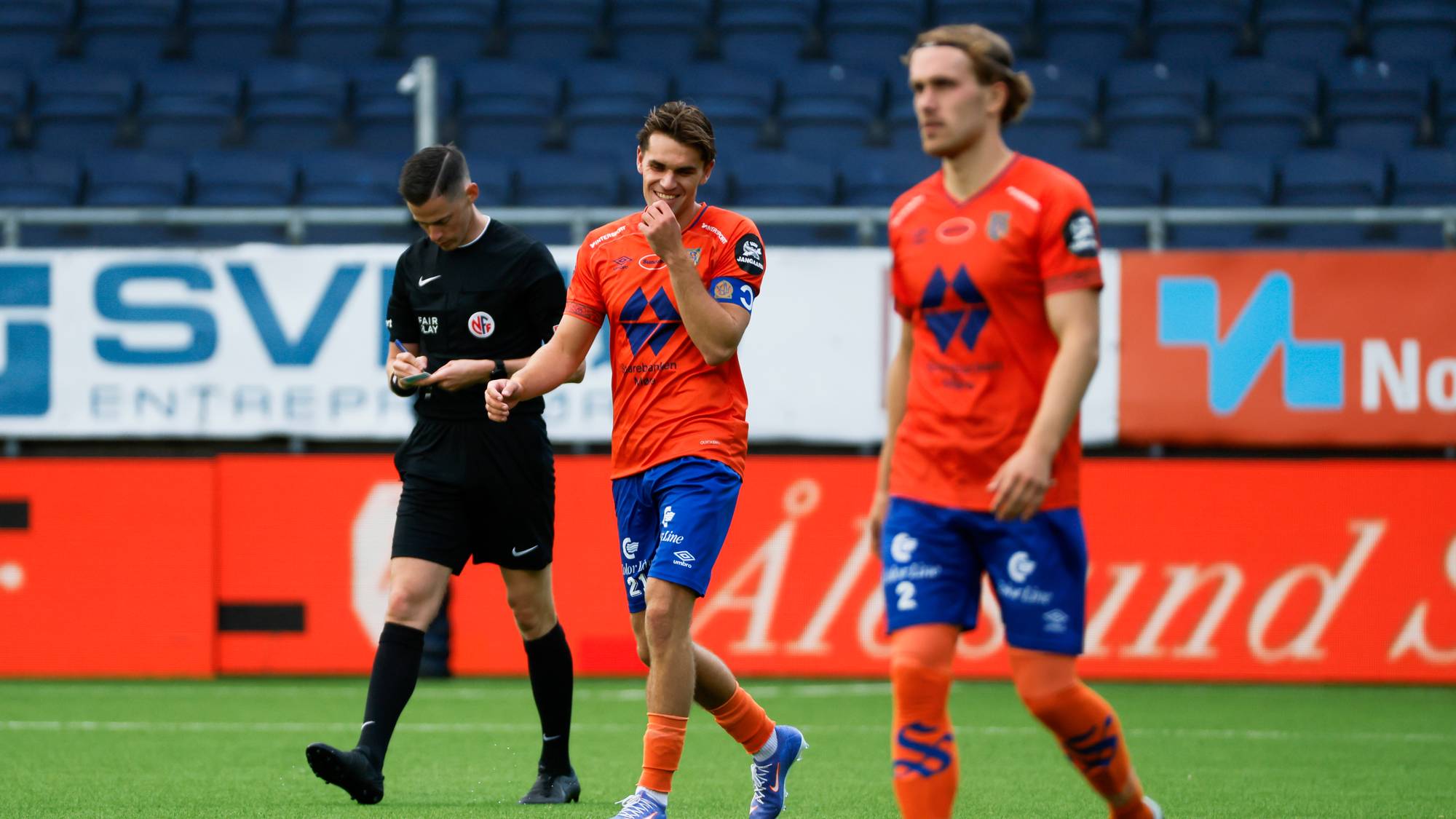 Aalesunds Mathias Christensen jubler for 1-1 under eliteseriekampen i fotball mellom Aalesunds Fotballklubb og Viking på Color Line Stadion. 