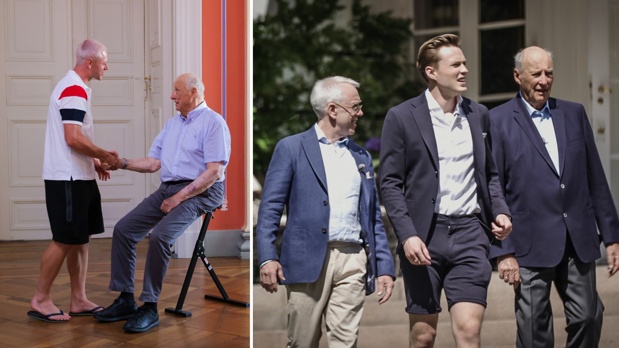 landslags fotballspiller Julian Ryerson møtte opp i flipflops og Karsten Warholm møtte med shorts hos kongen 
