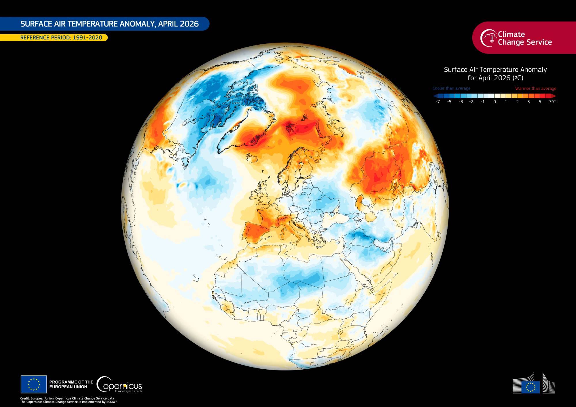 Varmekart fra Copernicus for april 2026