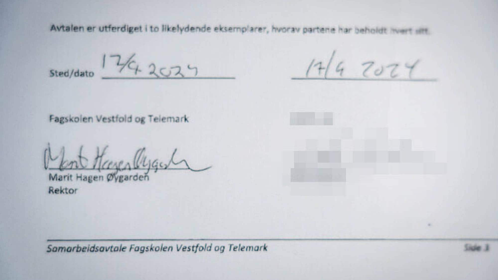 Avtale mellom selskapet og Fagskolen