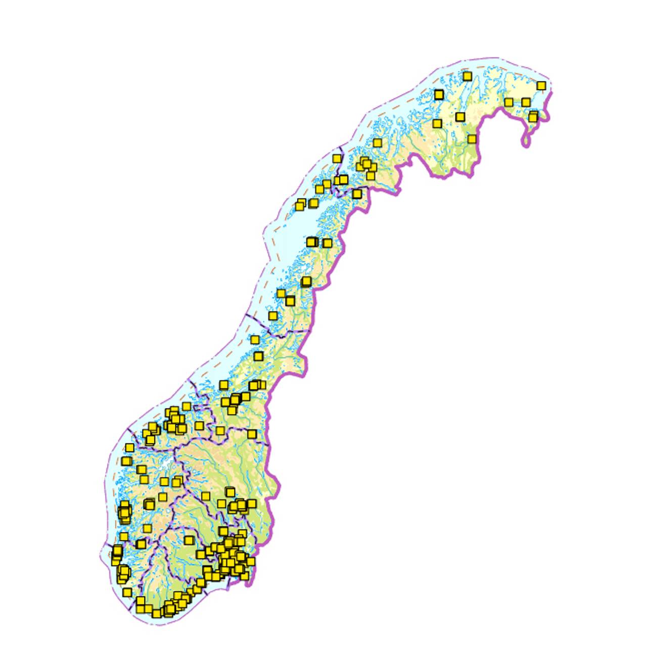 DSBs kart over offentlige tilfluktsrom i Norge. Det er per i dag 1326 slike. 