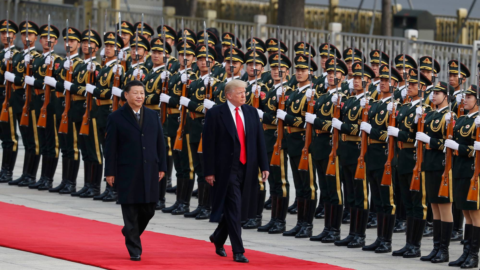 USAs president Donald Trump og Kinas president Xi Jinping under velkomstseremonien i Den forbudte by i Beijing i november 2017.