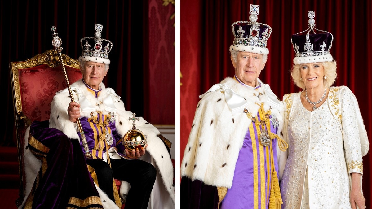 Kongeparet poserer i tronsalen