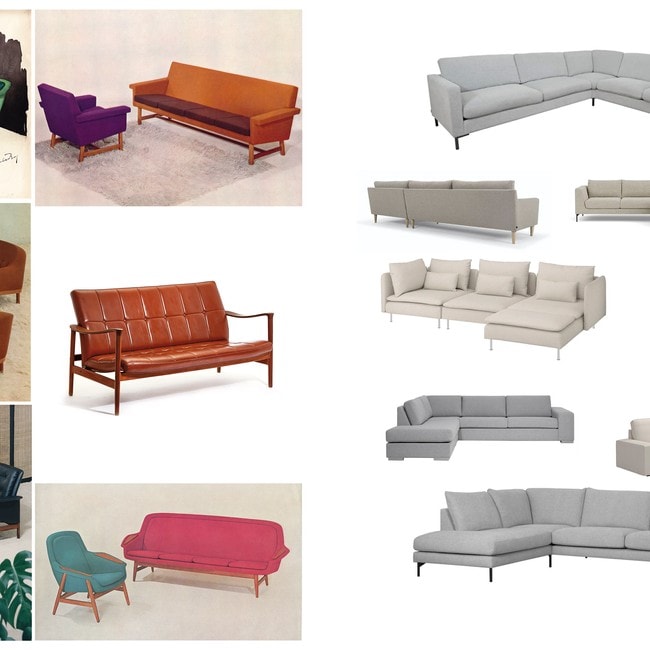 Sofaer fra 1950 og 60-tallet og sofaer fra 2023.