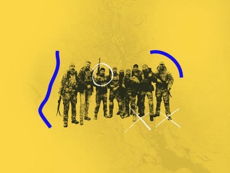 Illustrasjon av gruppe soldater som beskytter Kyiv
