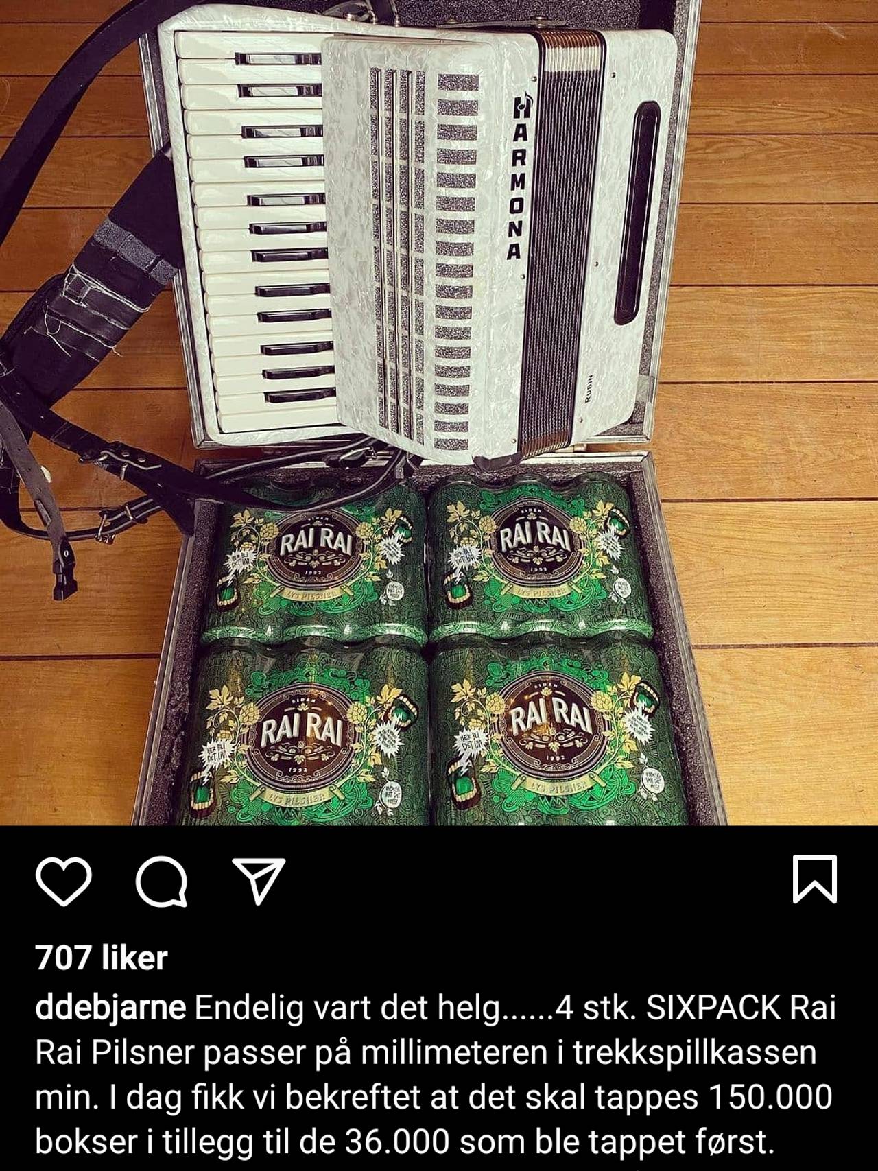 Rai Rai øl får akkurat plass i en trekkspill-kasse.