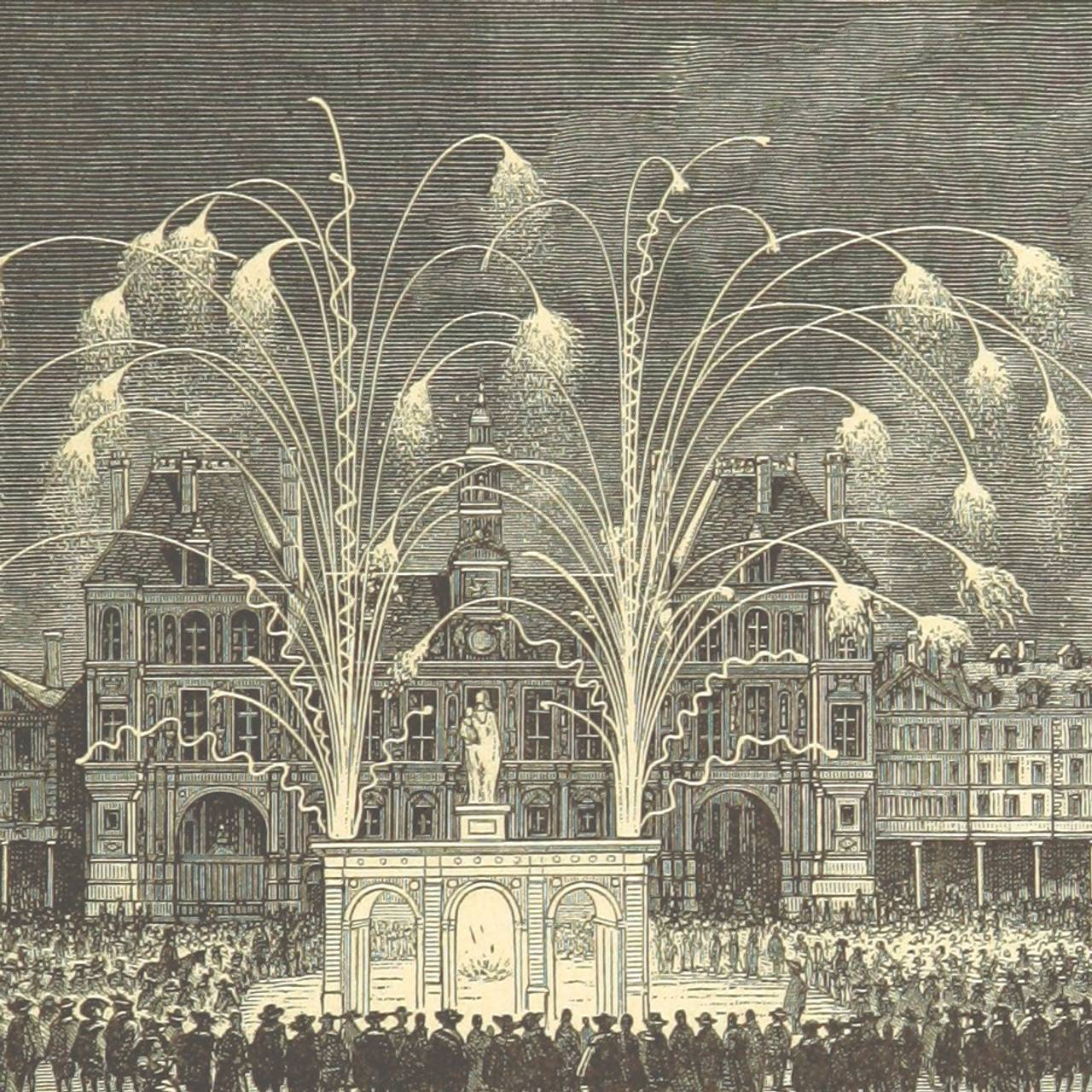 Fyrverkeri og feiring foran hotell de Ville i Paris i 1895