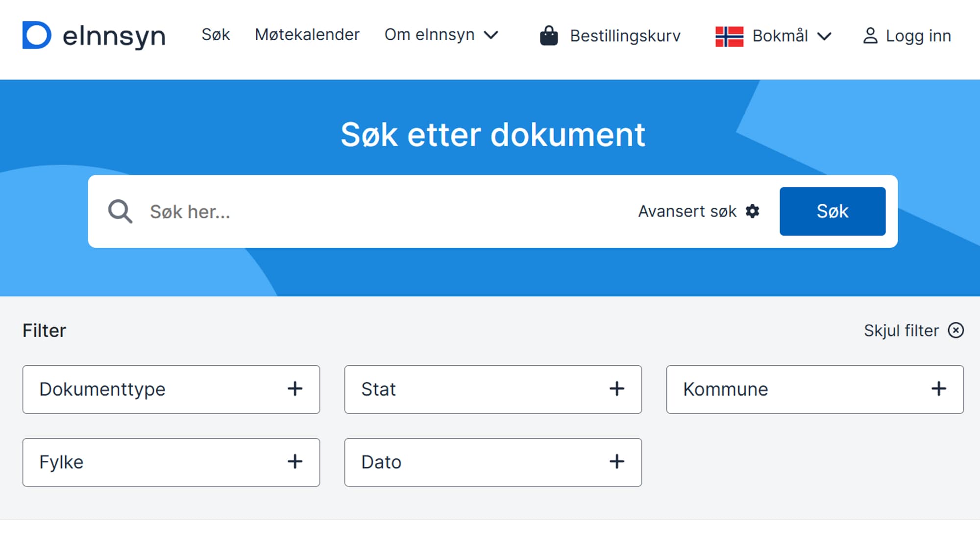 Skjermdump av nettsiden til eInnsyn