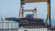 Cemre Demircioğlu / The Black Sea. Skrogene av nye hydrogenferger som skal gå til Lofoten, som i februar var under bygging ved Cemre shipyard, på bildet ser vi stillas og kraner rundt skrogene.