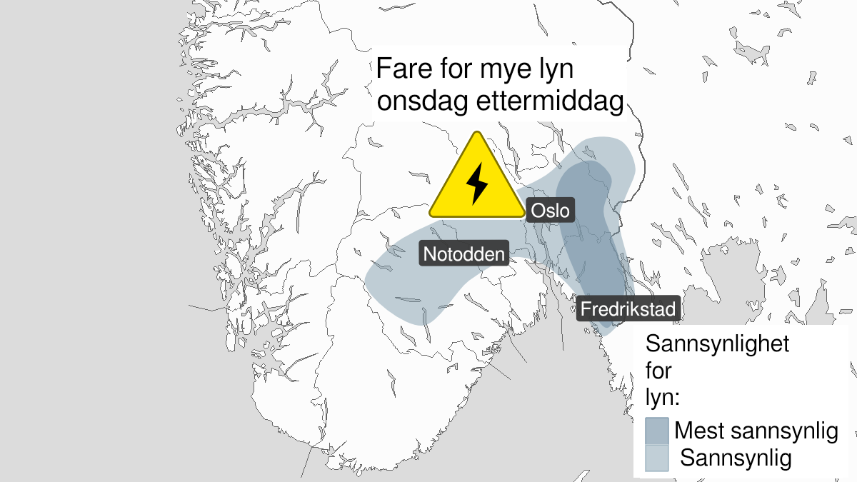 Farevarsel for mye lyn på deler av Østlandet