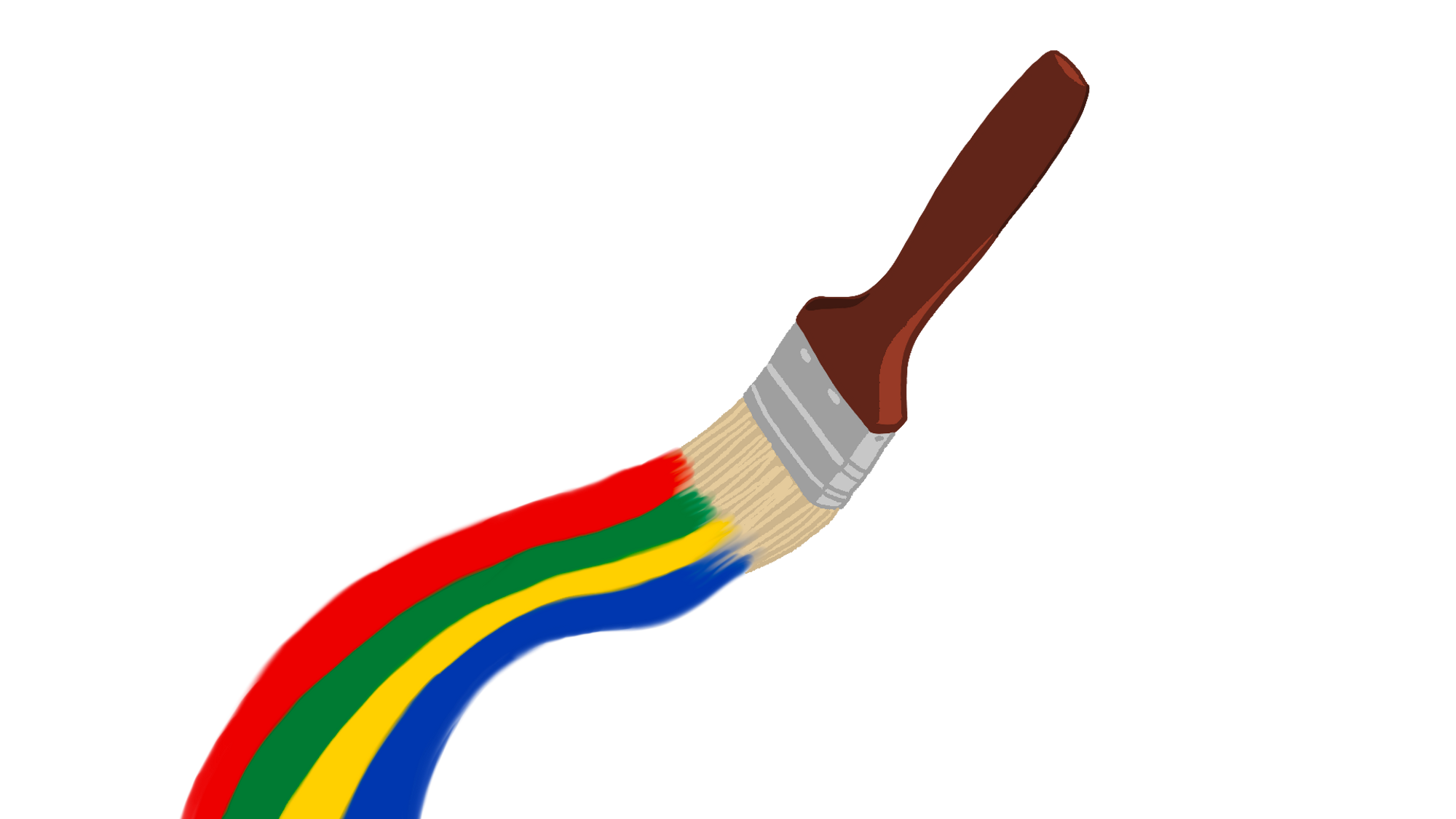 Illustrasjon av en malepensel som maler fargene rød, grønn, gul og blå. Fargene er lik det samiske flagget.