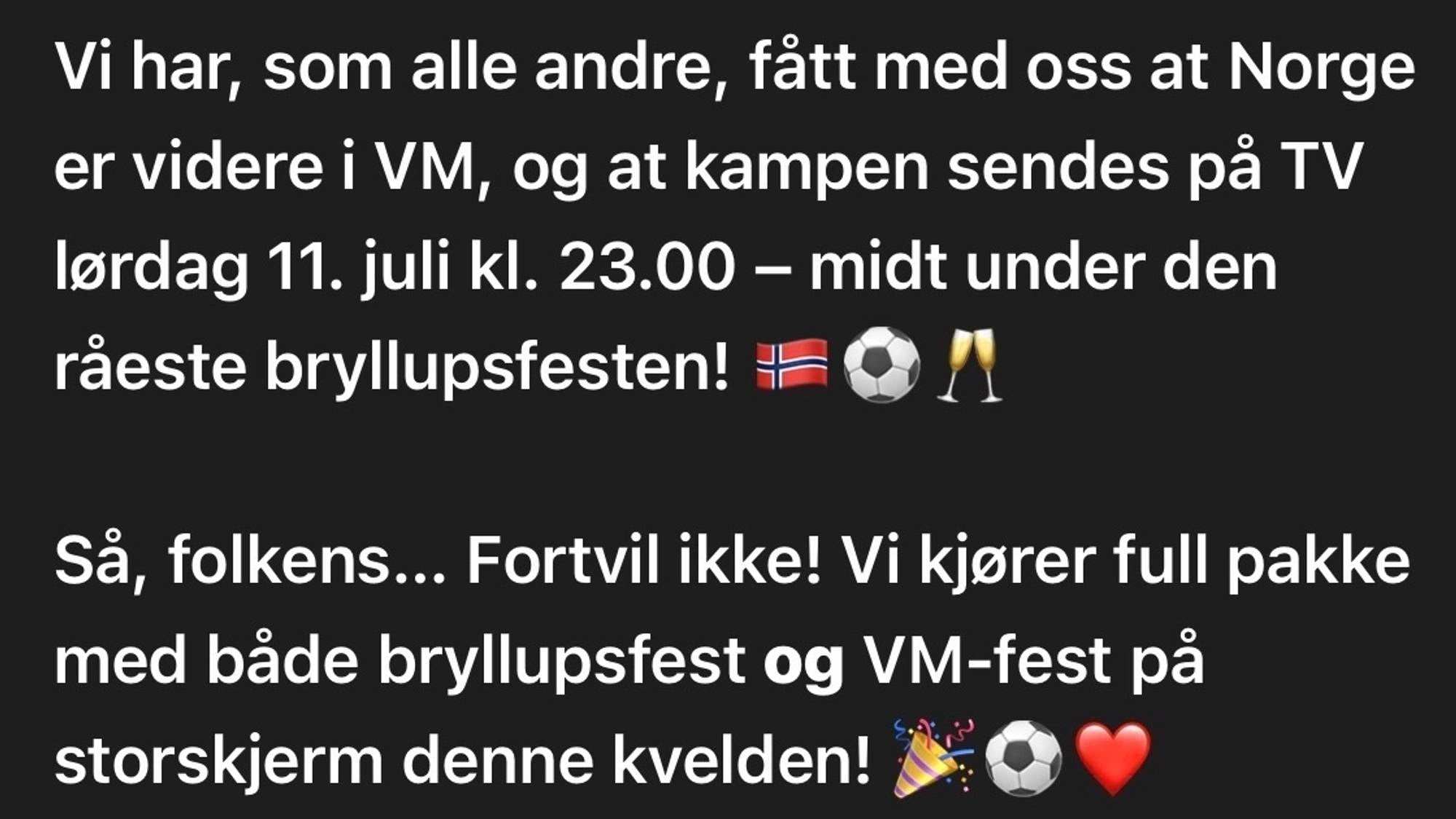 Stian Pettersen og Anita Vetteren gifter seg på Langesund bad lørdag 11. juli 2026