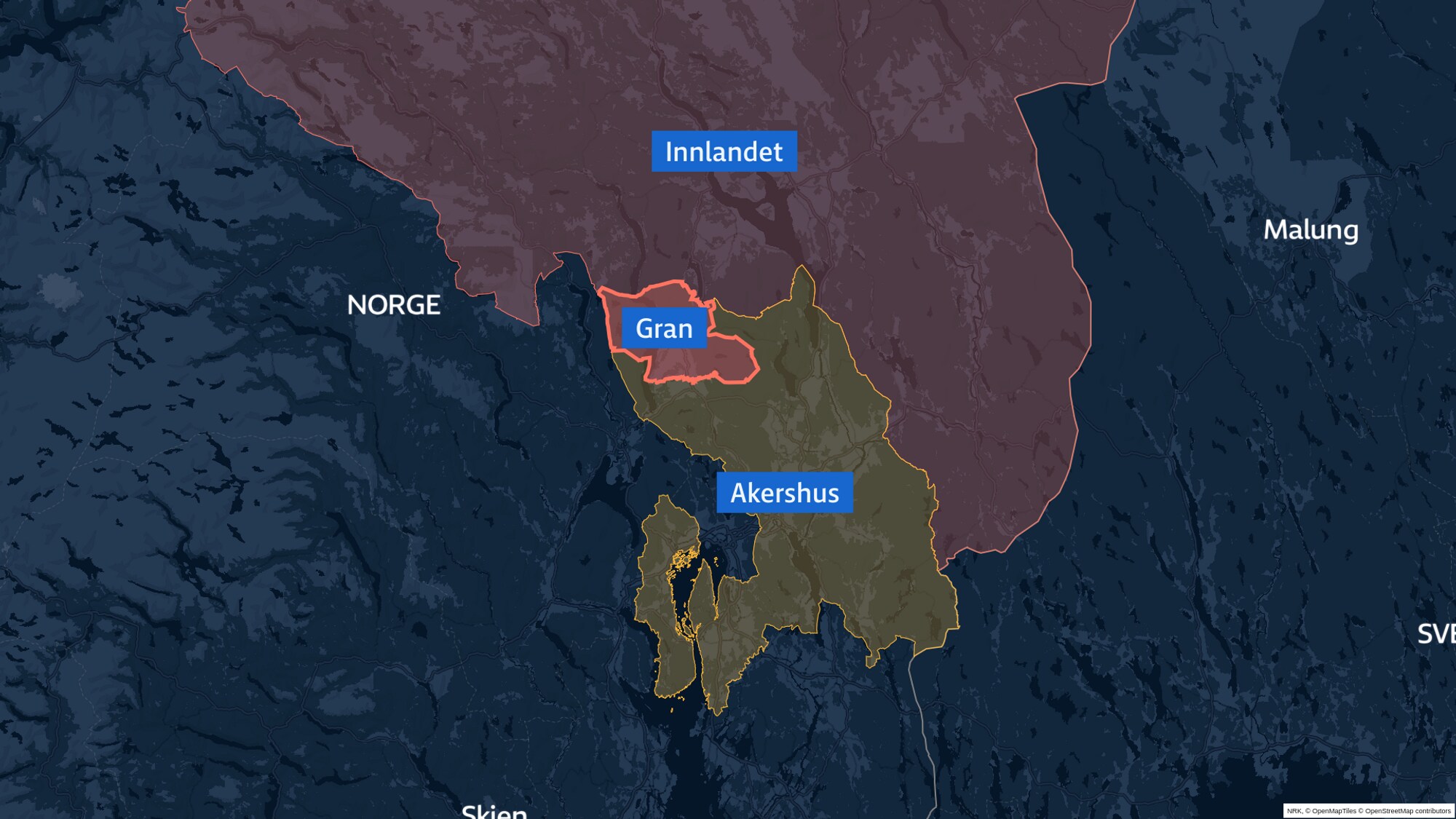 Kartet viser hvordan Gran kan bli sammen med Akershus