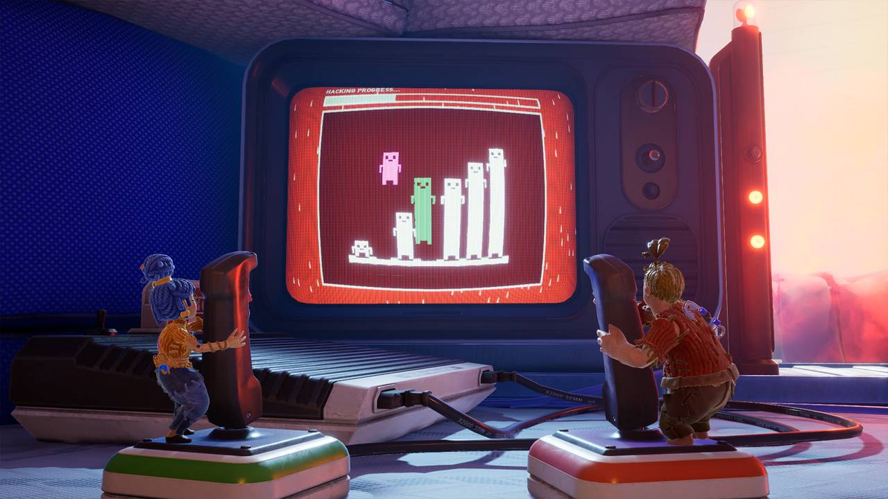 På bildet ser vi May og Cody styre hver sin kontroll med hele kroppen mens de spiller et dataspill.