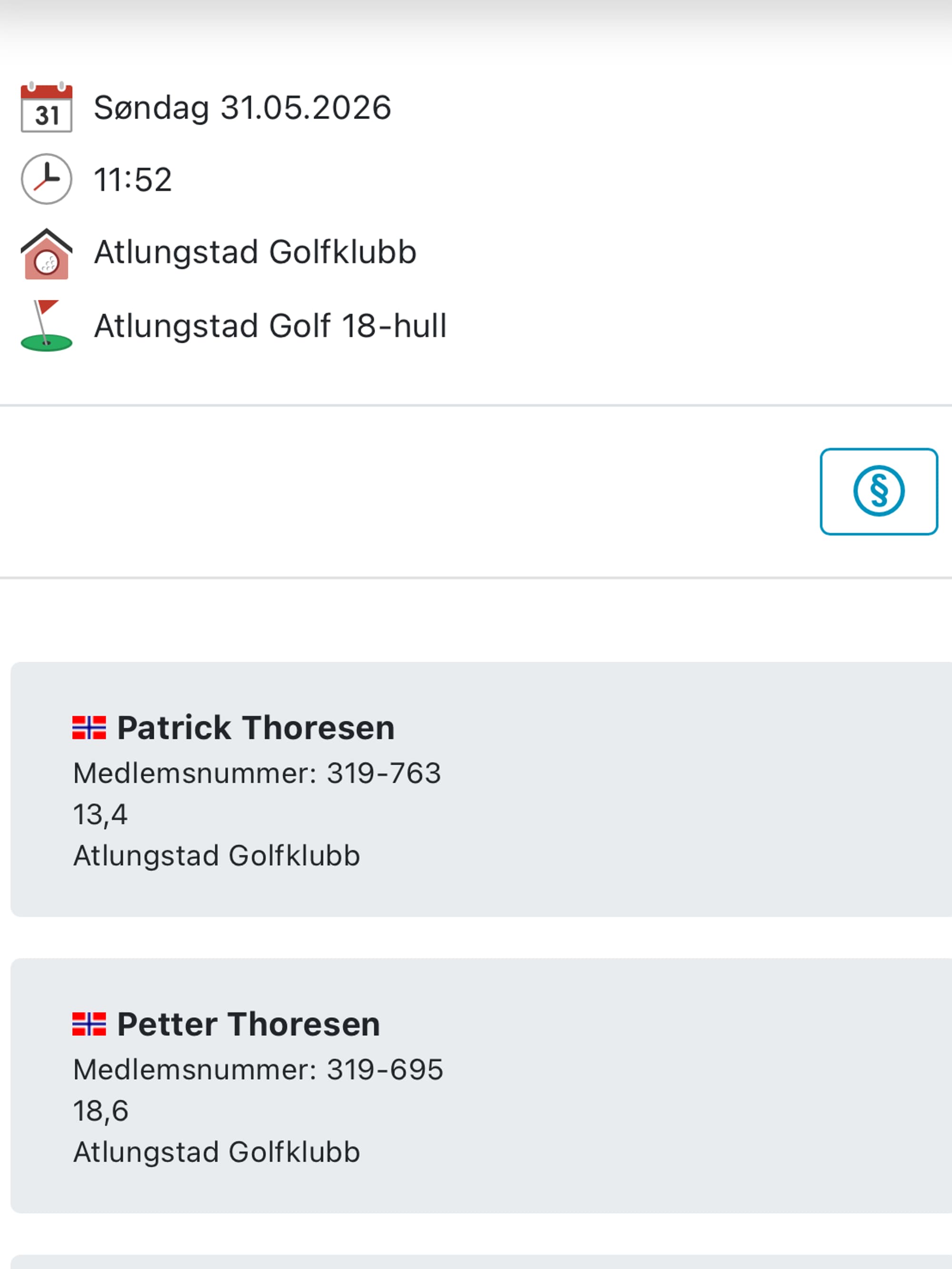 Skjermbilde av Thoresens golftid